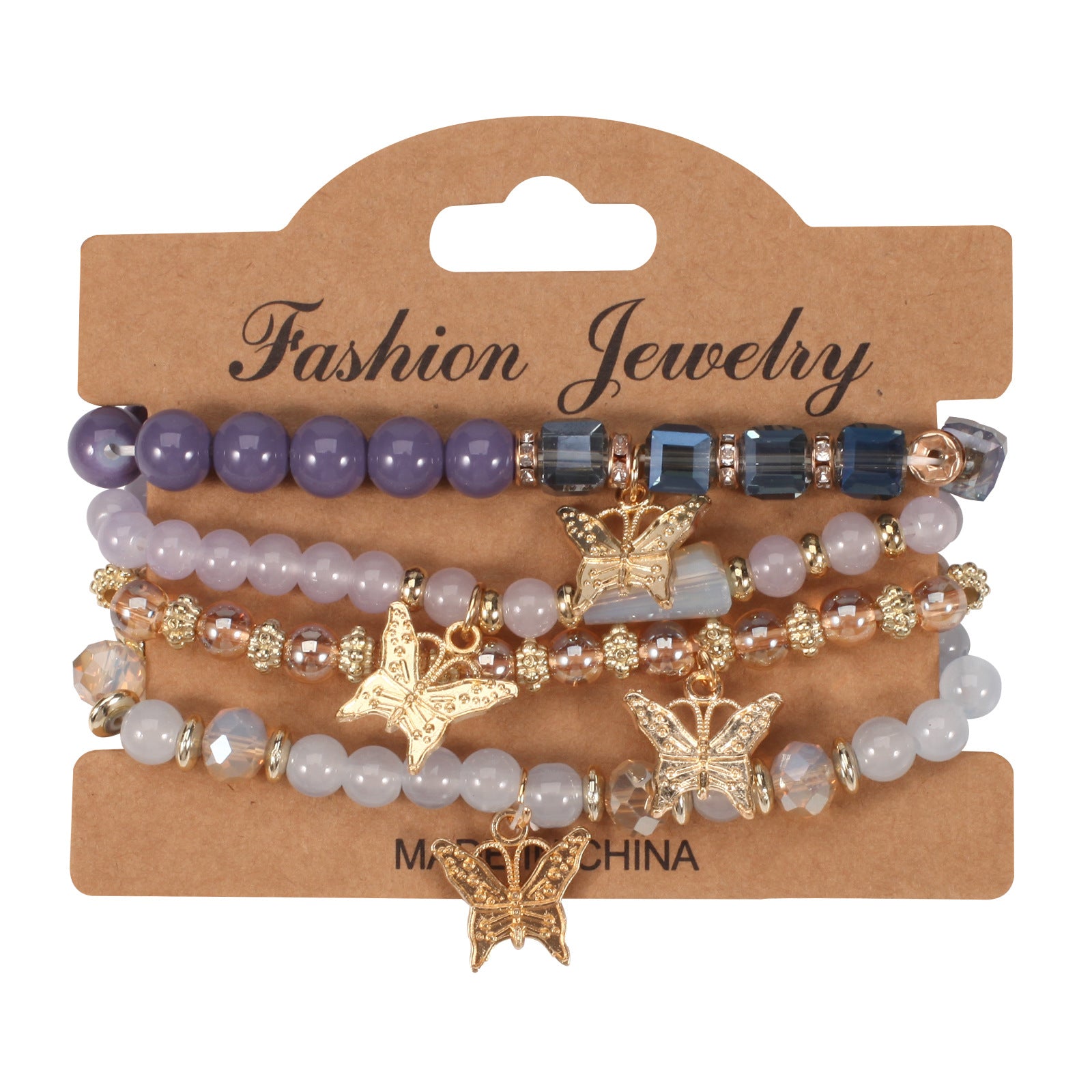 Wholesale Bohemian Multi-layer Butterfly Handmade Beads 4 Pieces/set Artificial Crystal Glass Diamond Bracelet